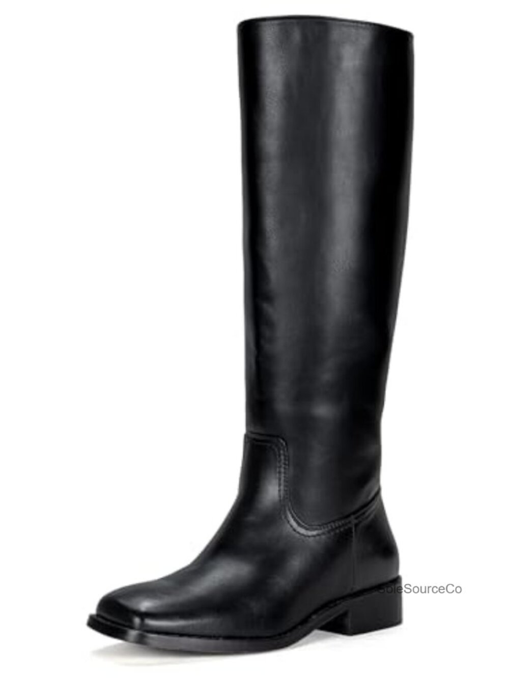 Women's Tall Knee High Square Toe Riding Boots Low Block Heel Faux Leather